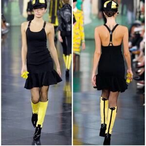 Ralph Lauren Collection Purple Label Leather Strap Buckle Silk Mini Dress Black